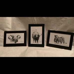 3 Wild African Animal Sketch Prints